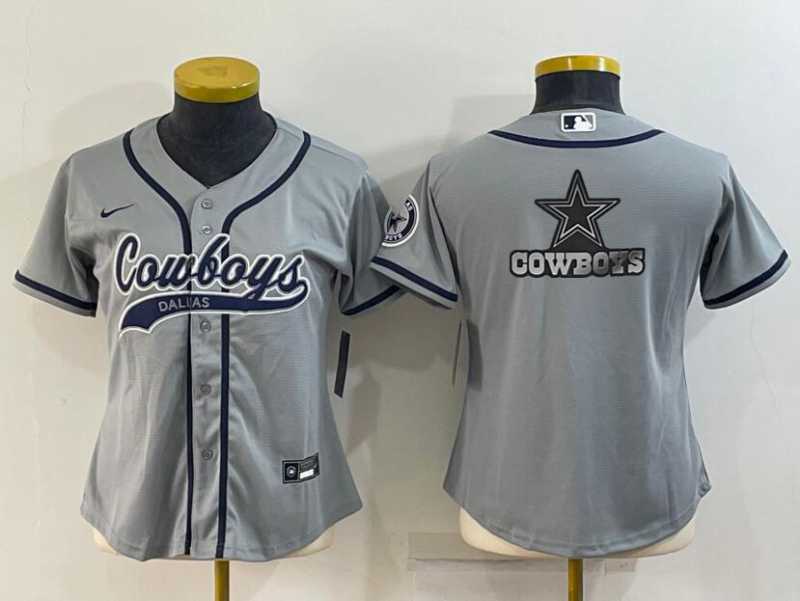 Womens Dallas Cowboys Grey Team Big Logo With Patch Cool Base Stitched Baseball Jersey